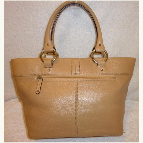 TIGNANELLO TAN LEATHER SHOULDER/SATCHEL HANDBAG, SILVER TONE HARDWARE - Picture 2 of 7